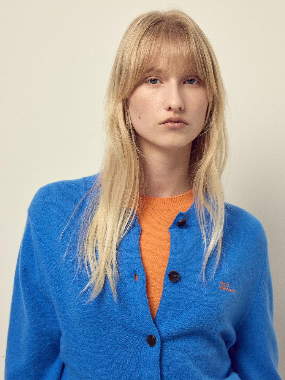 CASHMERE BLENDED CARDIGAN ROUND NECK ESSENTIAL_BLUE