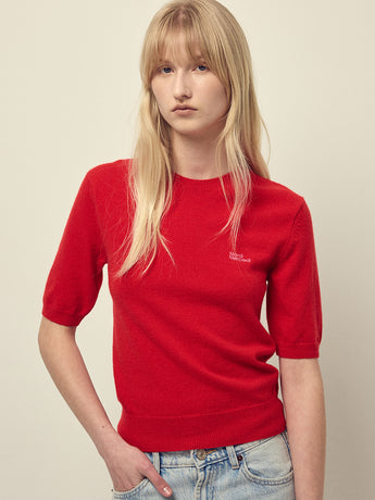 CASHMERE BLENDED TOP SHORT SLEEVE ESSENTIAL_RED