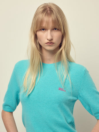 CASHMERE BLENDED TOP SHORT SLEEVE ESSENTIAL_TURQUOISE