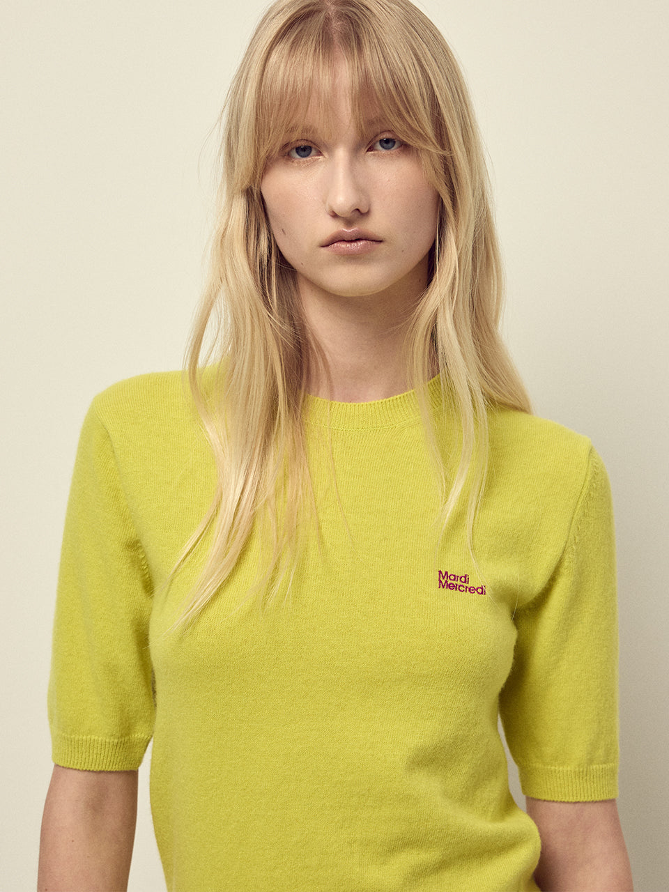 CASHMERE BLENDED TOP SHORT SLEEVE ESSENTIAL_YELLOW