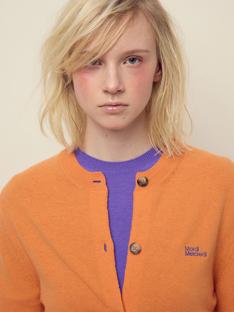 CASHMERE BLENDED CARDIGAN ROUND NECK ESSENTIAL_ORANGE