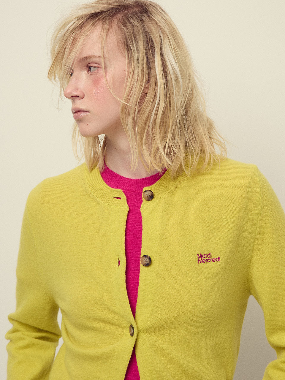 CASHMERE BLENDED CARDIGAN ROUND NECK ESSENTIAL_YELLOW