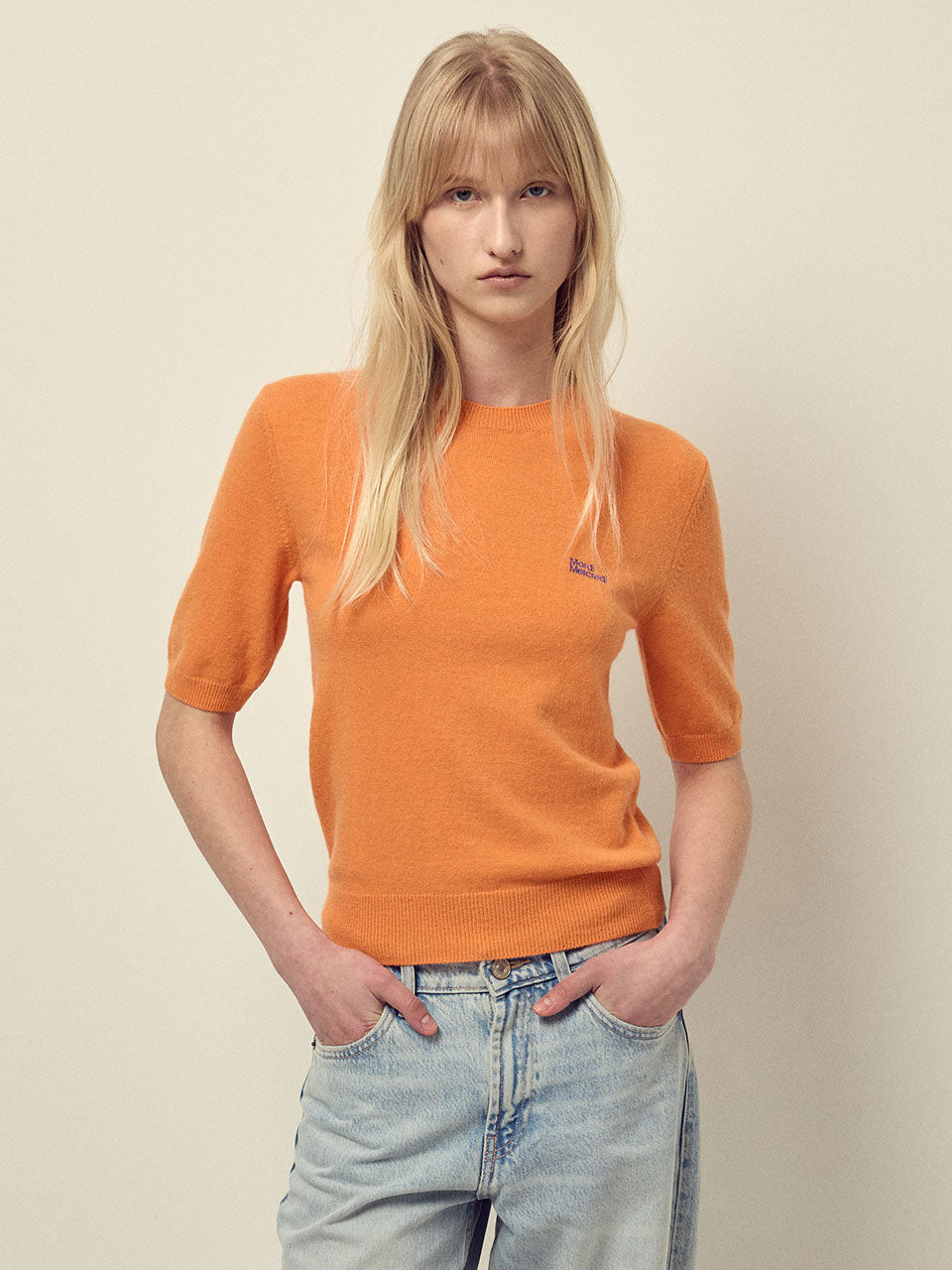 CASHMERE BLENDED TOP SHORT SLEEVE ESSENTIAL_ORANGE