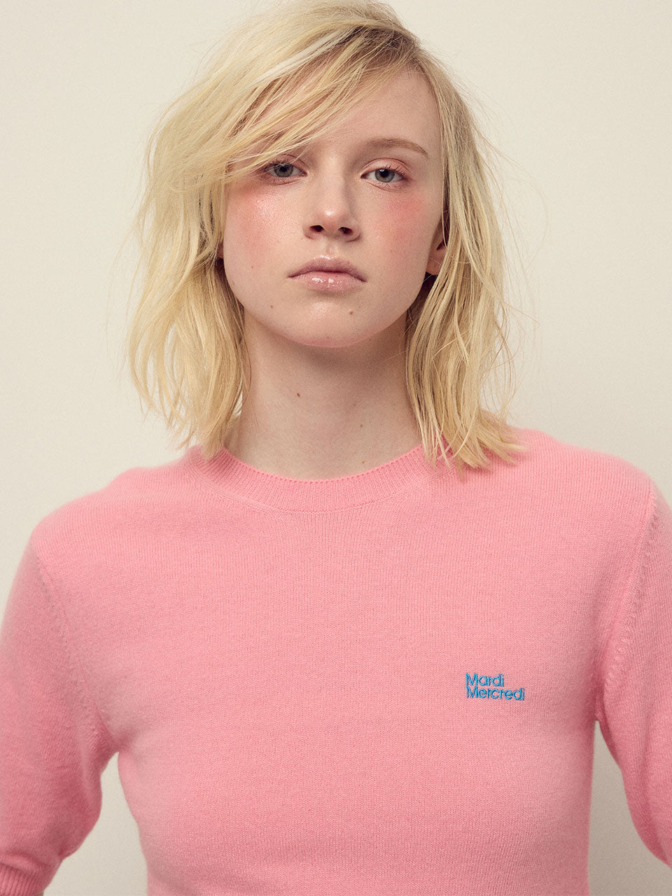 CASHMERE BLENDED TOP SHORT SLEEVE ESSENTIAL_PINK
