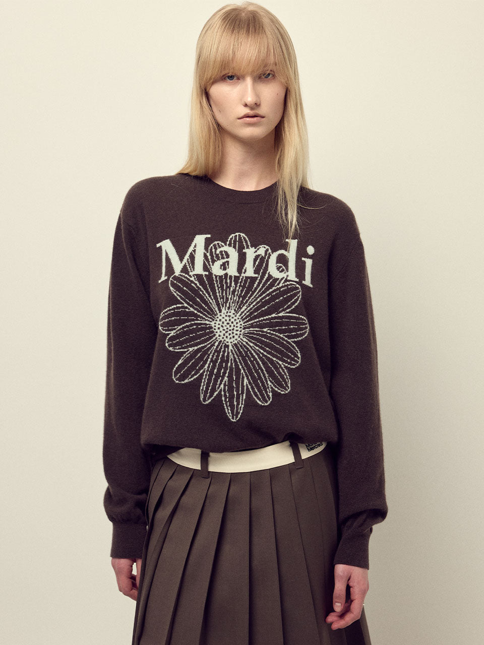 CASHMERE CREW NECK FLOWERMARDI_BROWN MINT