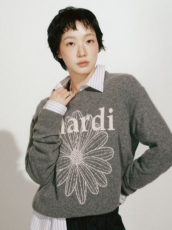 CASHMERE CREW NECK FLOWERMARDI_DEEPGREY PINK