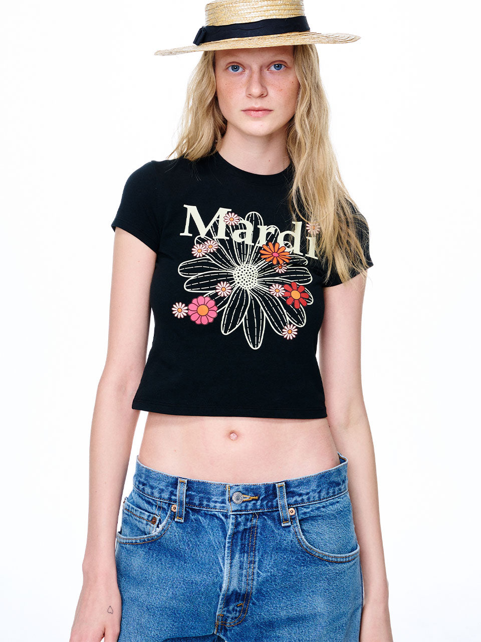 CROPPED TSHIRT FLOWERMARDI BLOSSOM_BLACK CREAM