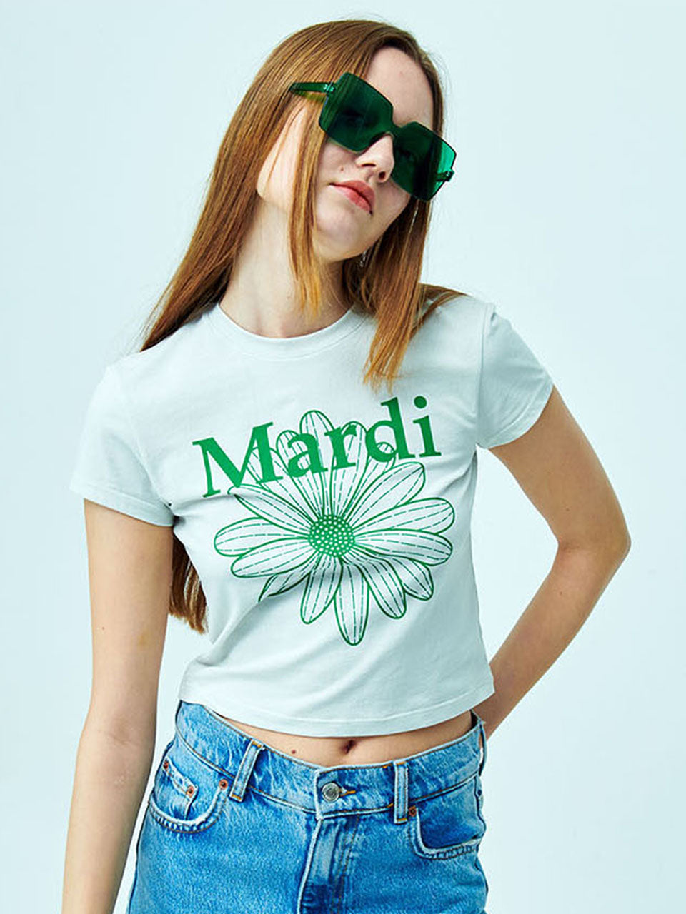 CROPPED TSHIRT FLOWERMARDI_LIGHTBEIGE GREEN