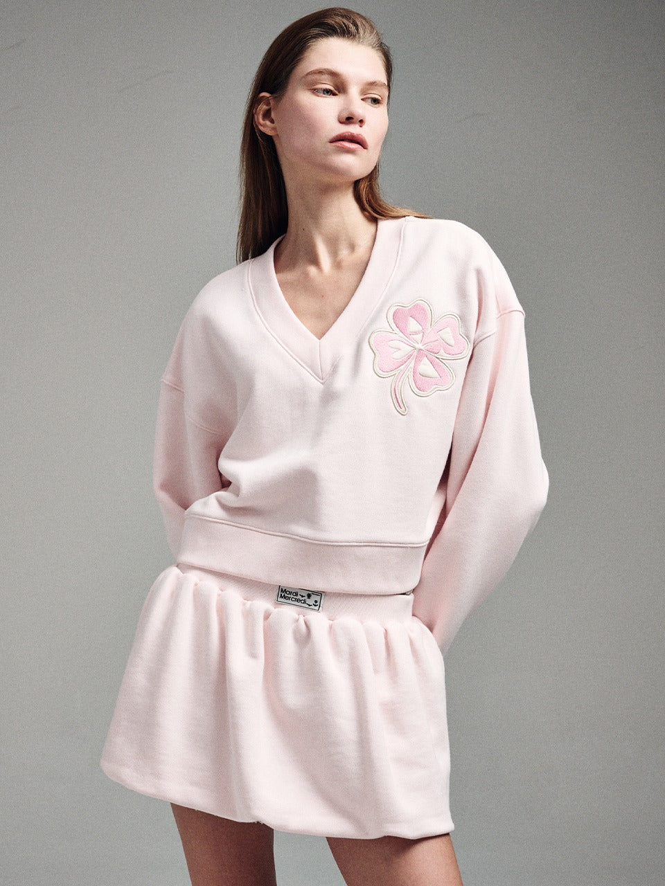CROPPED SWEATSHIRT V NECK CLOVERMARDI SATIN_PINK
