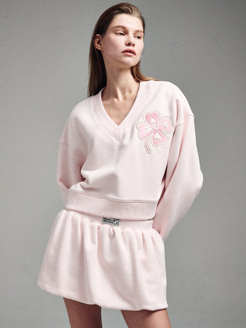 CROPPED SWEATSHIRT V NECK CLOVERMARDI SATIN_PINK