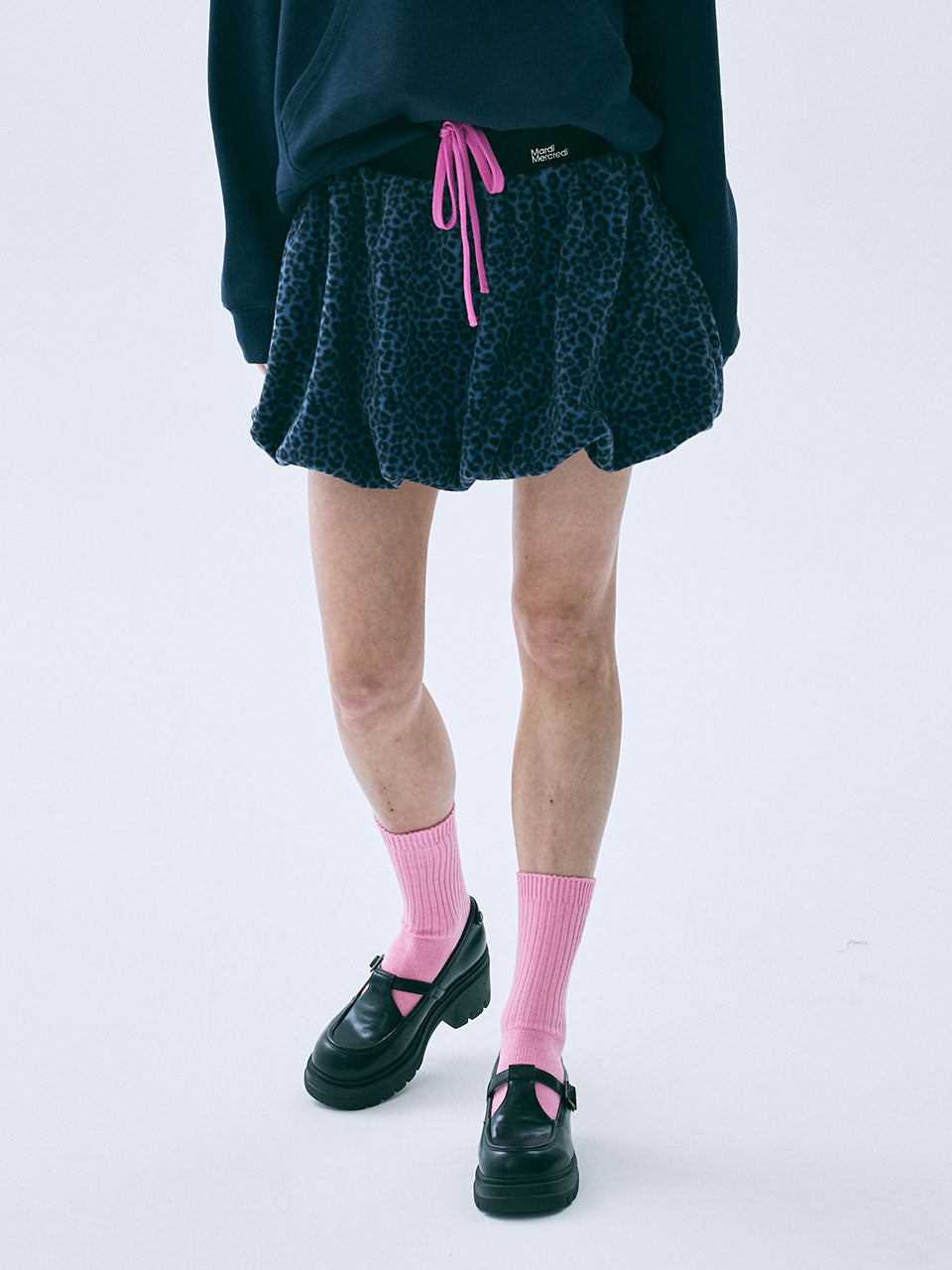 FLEECE BALLOON MINI SKIRT LEOPARD_BLUE