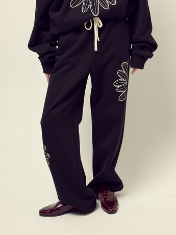 JOGGER PANTS FLOWER_BLACK CREAM