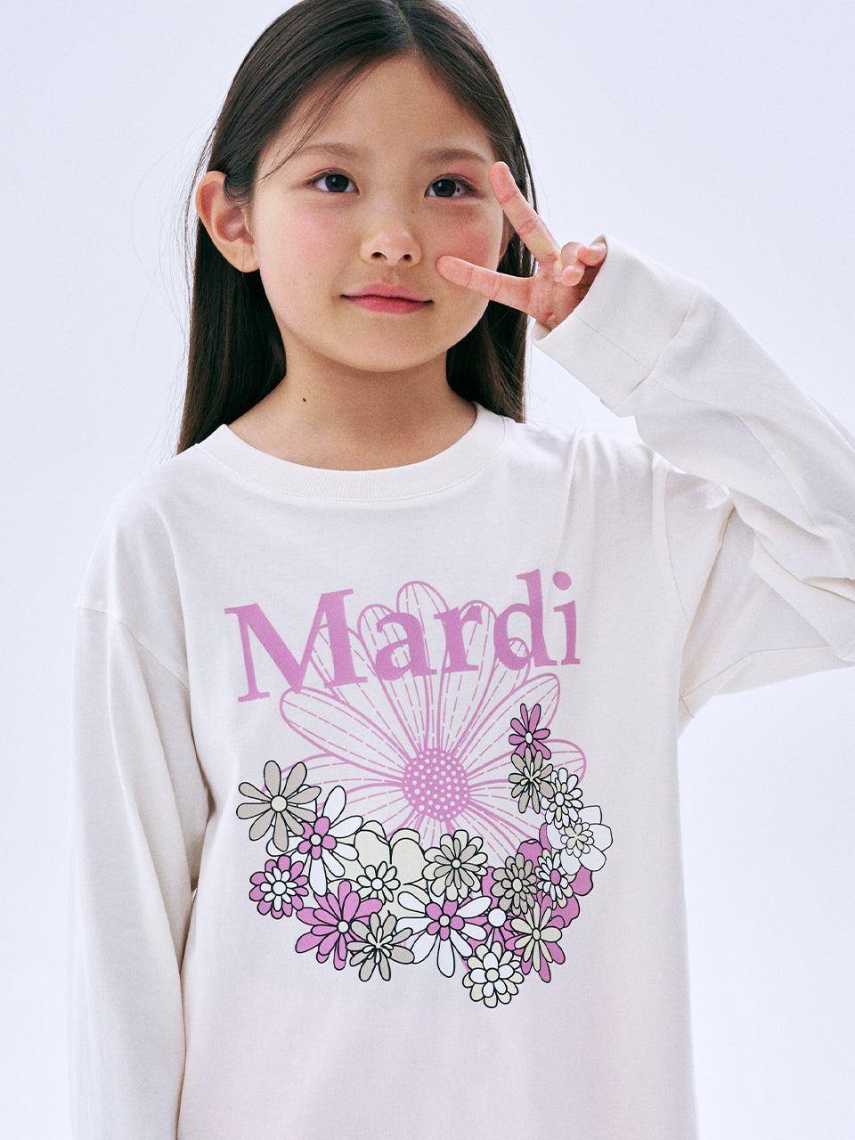 [9/26 順次発送] KIDS TSHIRT LONG SLEEVE FLOWERMARDI JARDIN_CREAM PINKLAVENDER
