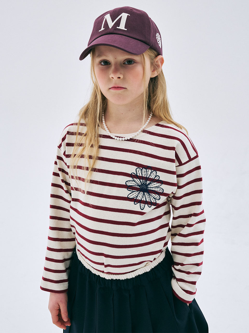 KIDS TSHIRT LONG SLEEVE STRIPE_BURGUNDY NAVY