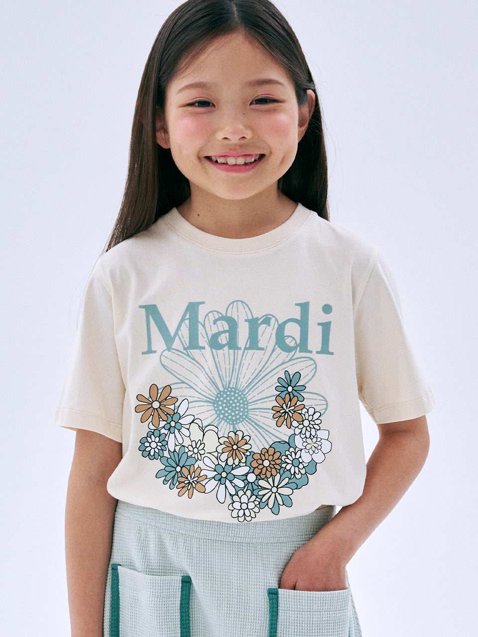 [9/26 順次発送] KIDS TSHIRT FLOWERMARDI JARDIN_BUTTER MOSSGREEN