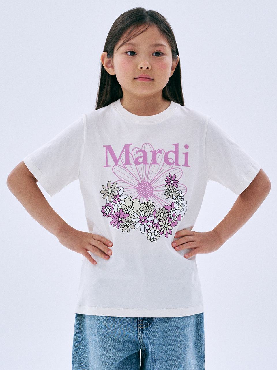 [9/26 順次発送] KIDS TSHIRT FLOWERMARDI JARDIN_CREAM PINKLAVENDER