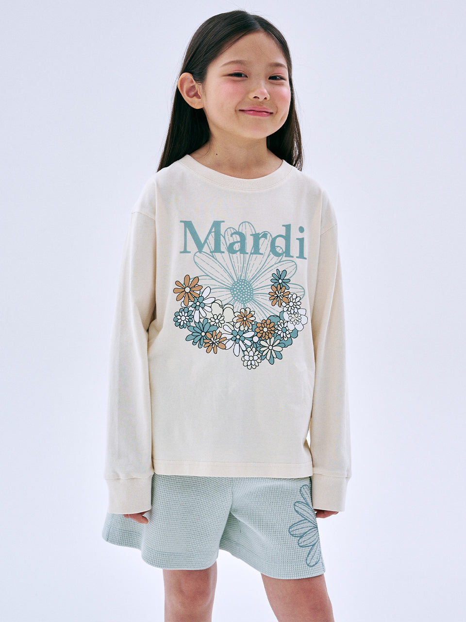 [9/26 順次発送] KIDS TSHIRT LONG SLEEVE FLOWERMARDI JARDIN_BUTTER MOSSGREEN