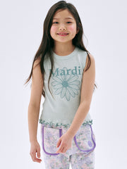 KIDS WAFFLE SLEEVELESS FLOWERMARDI FRILL_MINT MINT