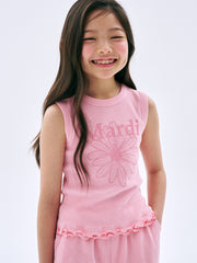 KIDS WAFFLE SLEEVELESS FLOWERMARDI FRILL_PINK INDIPINK