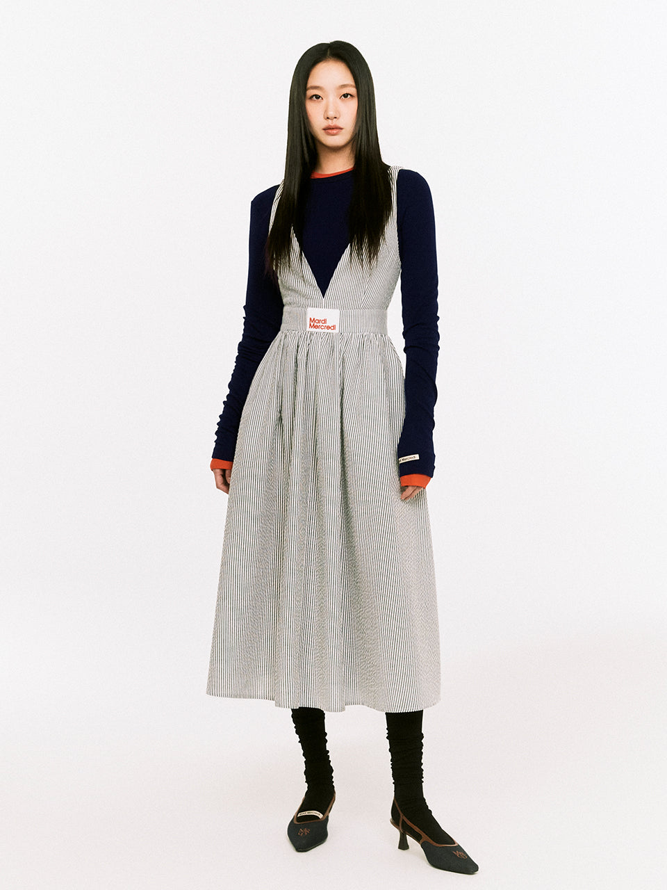 MAXI DRESS V NECK STRIPE_GREY