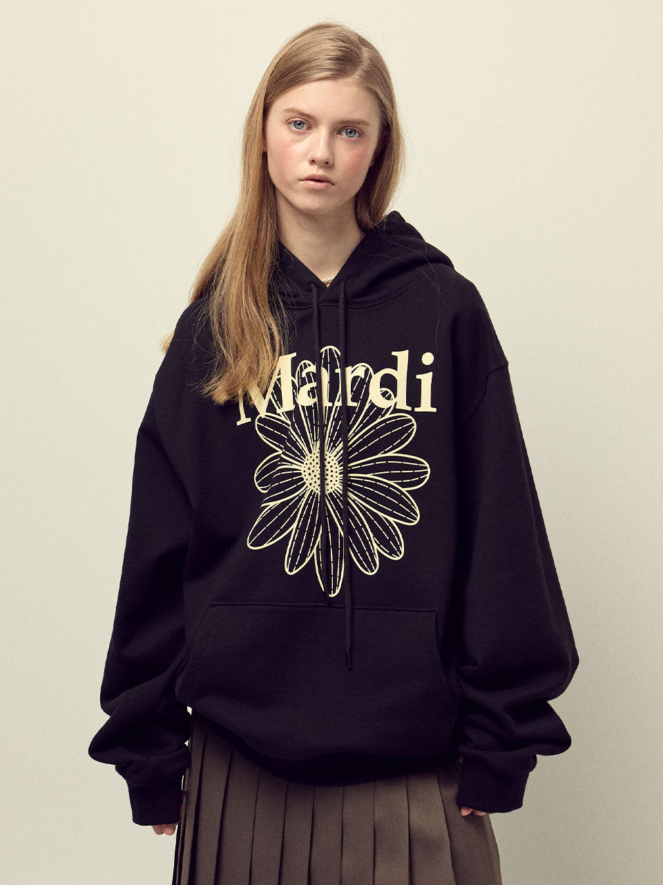 OVERSIZED HOODY FLOWERMARDI_BLACK CREAM