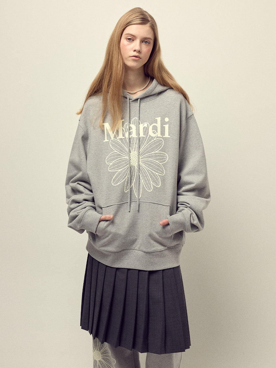 OVERSIZED HOODY FLOWERMARDI_GREY IVORY