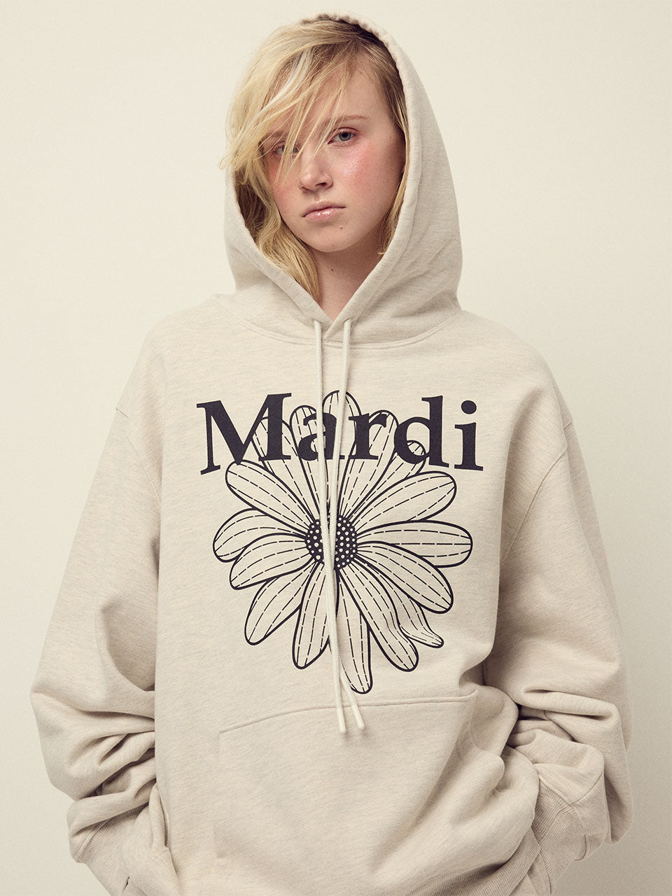 OVERSIZED HOODY FLOWERMARDI_OATMEAL BLACK
