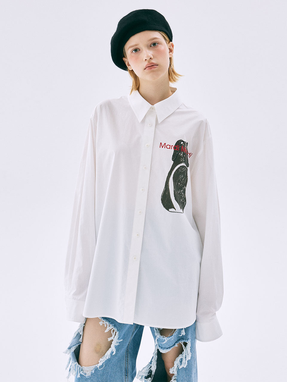 OVERSIZED SHIRT DRAWING CH DDANJI BACK WITH TAIL_WHITE
