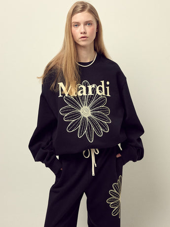 OVERSIZED SWEATSHIRT FLOWERMARDI_BLACK CREAM