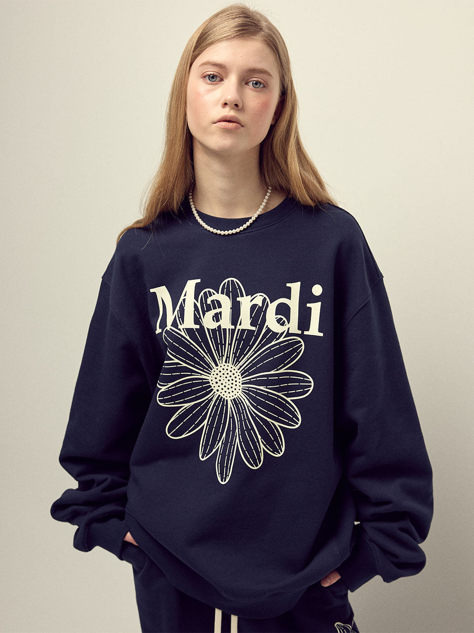 OVERSIZED SWEATSHIRT FLOWERMARDI_NAVY IVORY