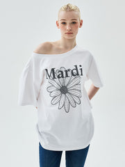 OVERSIZED TSHIRT OFF SHOULDER FLOWERMARDI_WHITE GREY