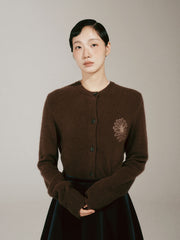 RACCOON BLENDED CARDIGAN ROUND NECK_BROWN BEIGE