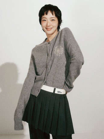 RACCOON BLENDED CARDIGAN ROUND NECK_GREY CREAM