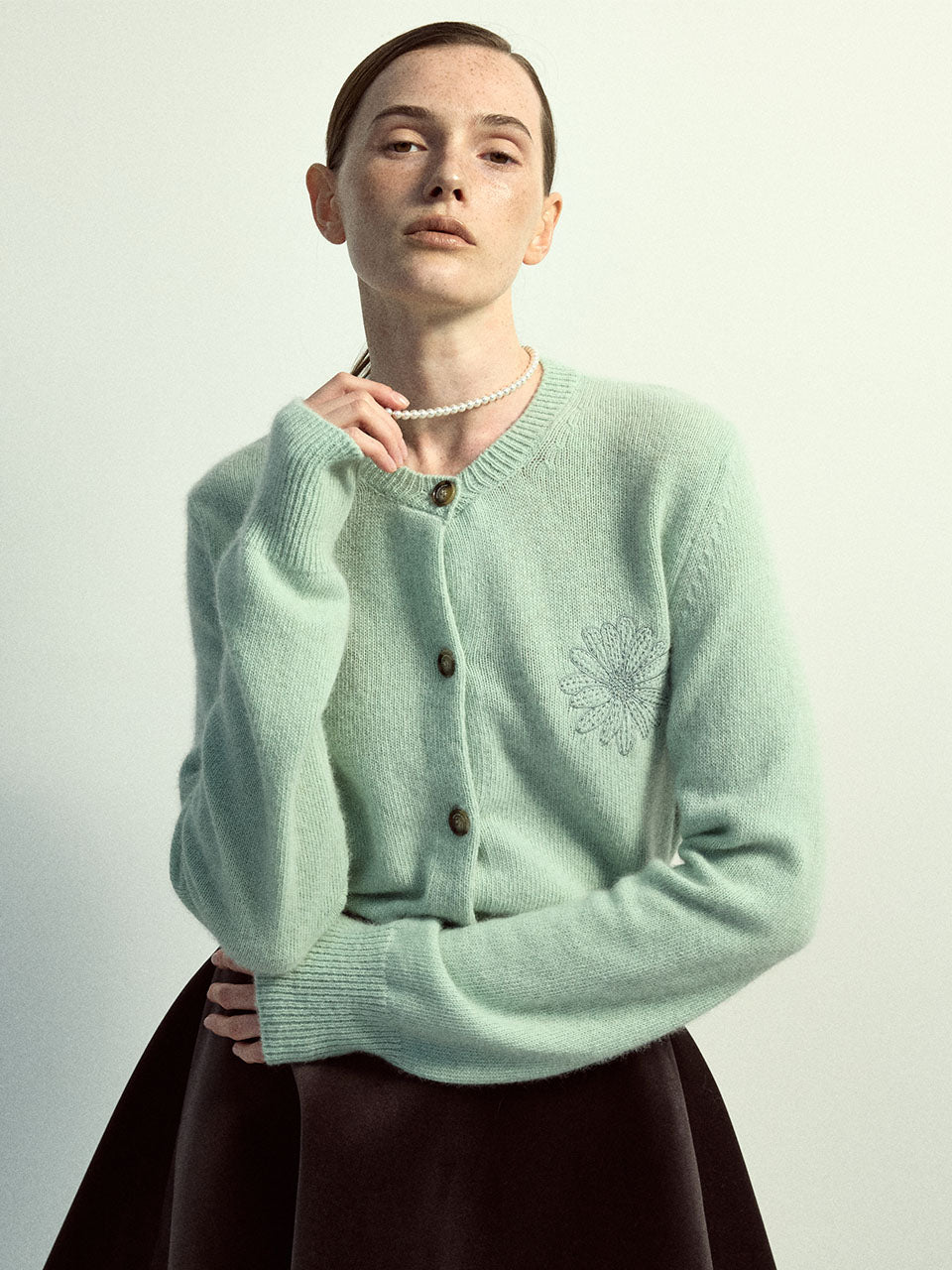 RACCOON BLENDED CARDIGAN ROUND NECK_MINT MINT