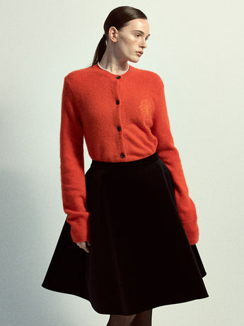 RACCOON BLENDED CARDIGAN ROUND NECK_RED ORANGE
