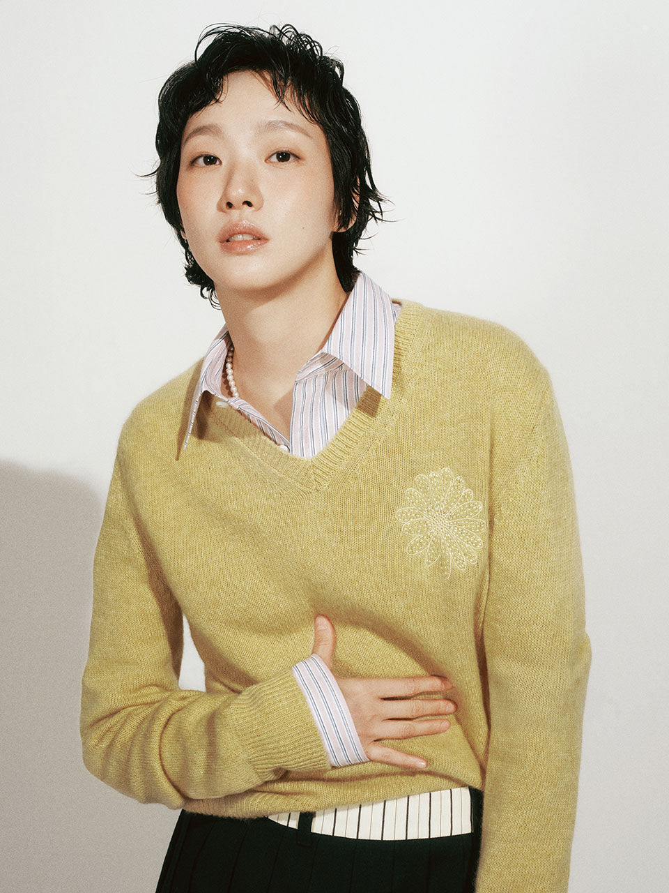 RACCOON BLENDED V NECK_BUTTER