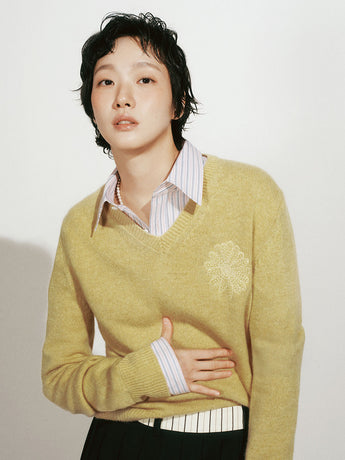 RACCOON BLENDED V NECK_BUTTER