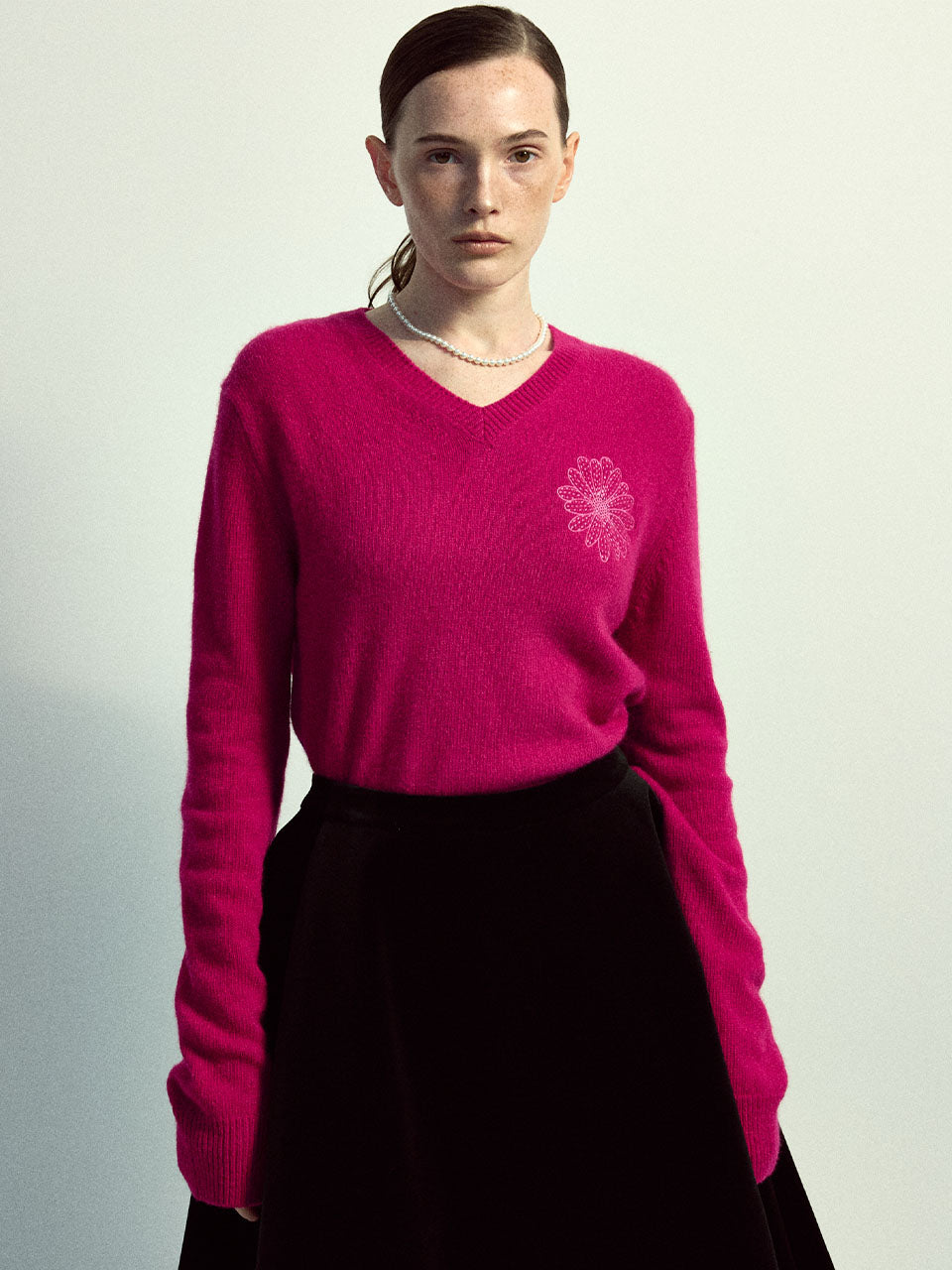 RACCOON BLENDED V NECK_HOTPINK