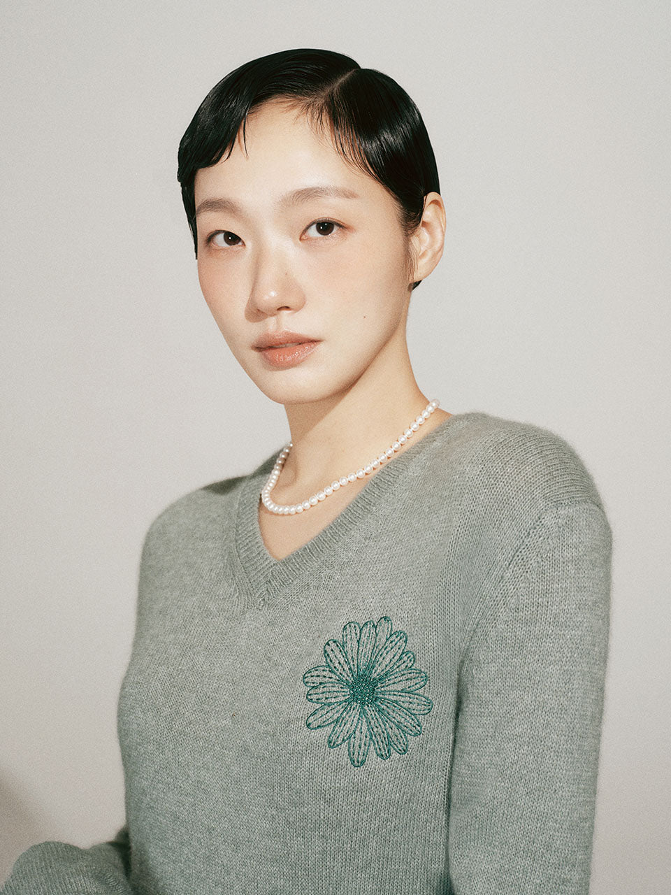 RACCOON BLENDED V NECK_MINTGREY