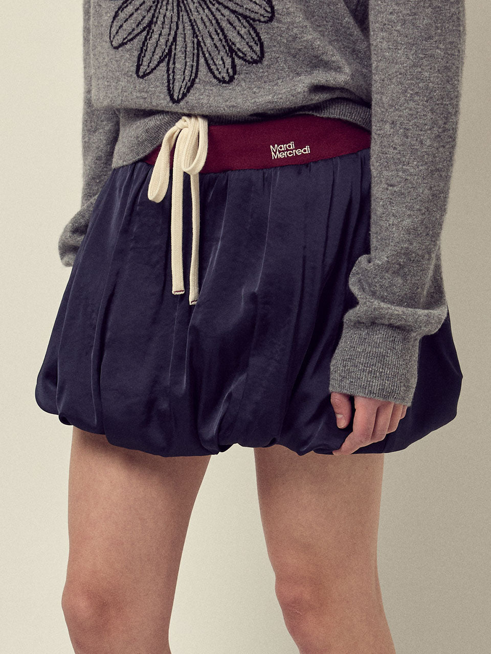 SATIN BALLOON MINI SKIRT_NAVY