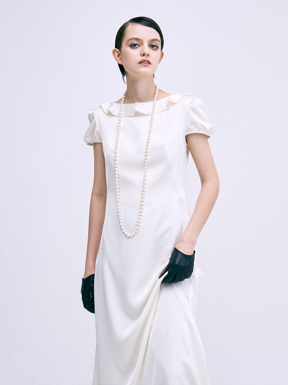 SATIN MAXI DRESS CAP SLEEVE_IVORY