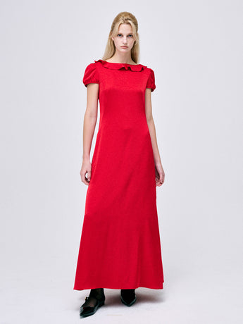 SATIN MAXI DRESS CAP SLEEVE_RED