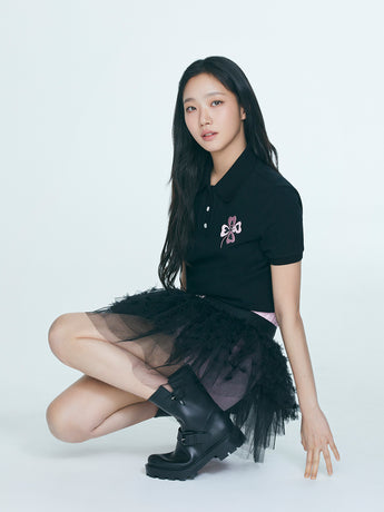 SLIMFIT SHIRT PIQUET CLOVERMARDI_BLACK PINK