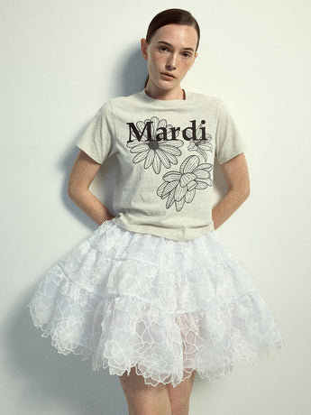 SLIM TSHIRT FLOWERMARDI_OATMEAL BLACK