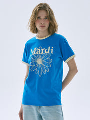SLIM RINGER TSHIRT FLOWERMARDI_BLUE CREAM