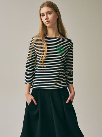 SLIM TSHIRT 3/4 SLEEVE STRIPE_NAVY GREEN