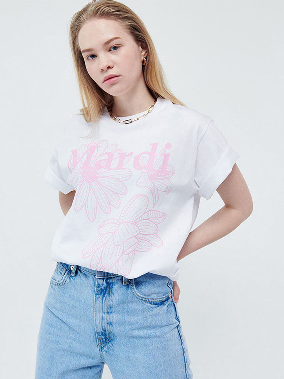 TSHIRT TRIPLE FLOWER_WHITE PINK