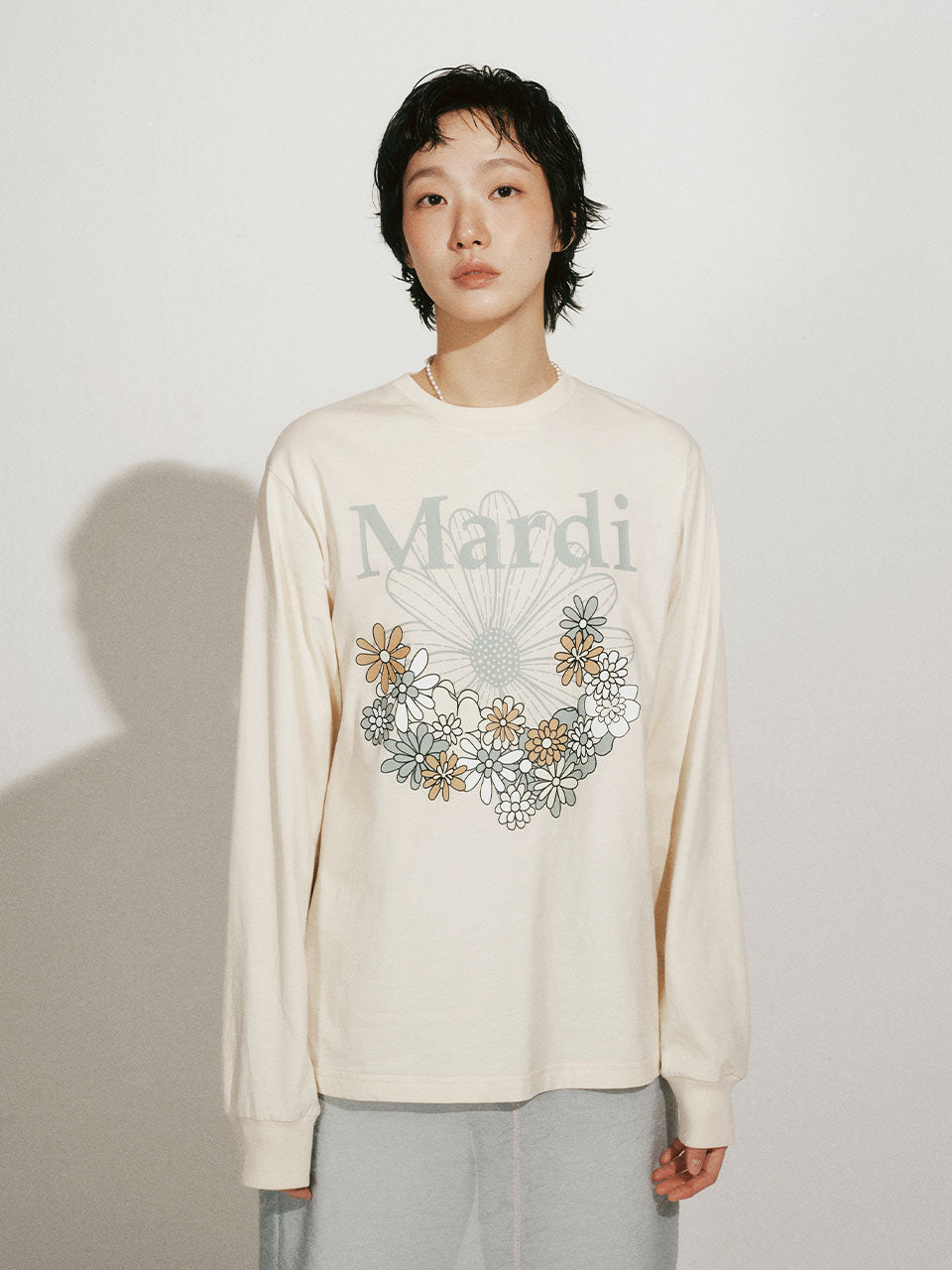 TSHIRT LONG SLEEVE FLOWERMARDI JARDIN_BUTTER MOSSGREEN