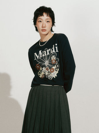TSHIRT LONG SLEEVE FLOWERMARDI JARDIN_NAVY IVORY