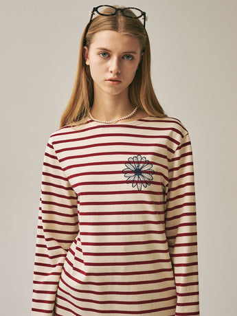 TSHIRT LONG SLEEVE STRIPE_BURGUNDY NAVY